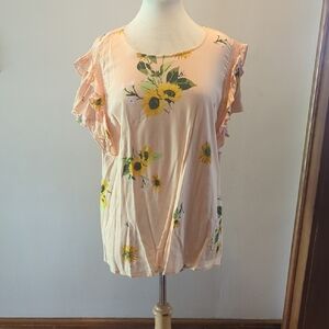 Floral Ruffle Sleeve Women's Top